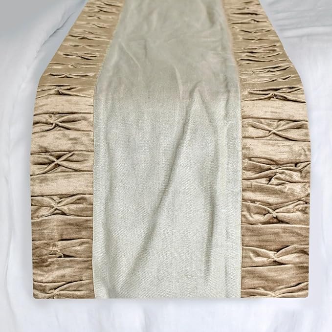 The HomeCentric King/Queen/Twin Brown Decorative CA King 86"x18" Bed Runner with One Pillow Cover, Patchwork, Pintucks Bed Scarf on Velvet Fabric - Cascade Pleats