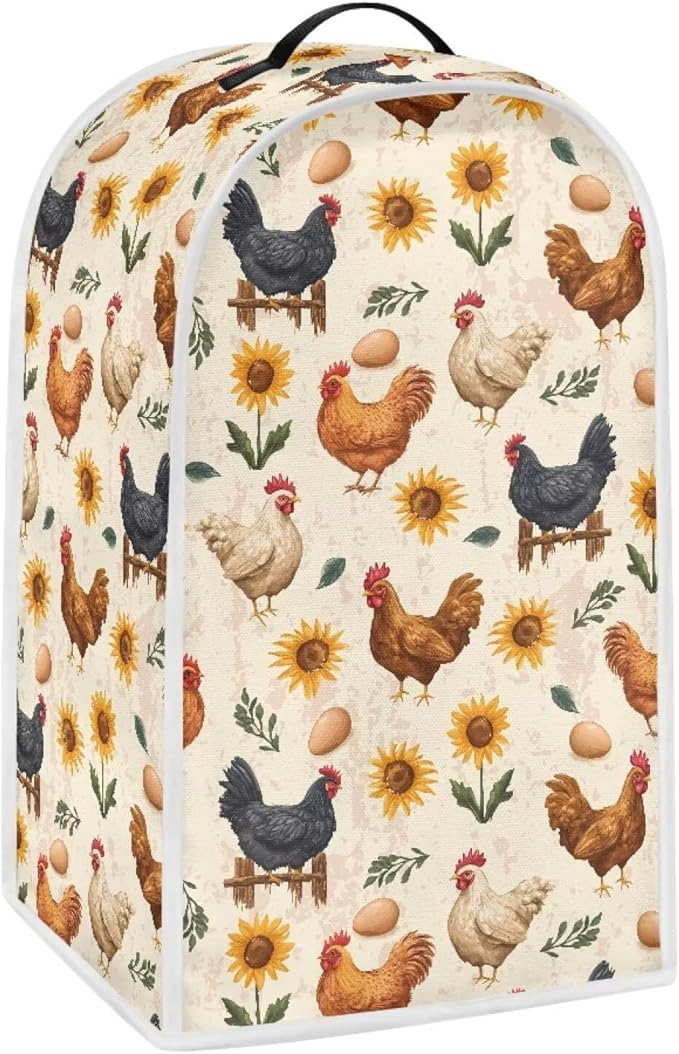 Talayituse Rooster Chicken Egg Sunflower Print Blender Dust Cover with Handle, Stand Mixer or Coffee Maker Appliance Covers Anti Fingerprint Dust Proof Stain Resistant Blender Cover for Home Kitchen