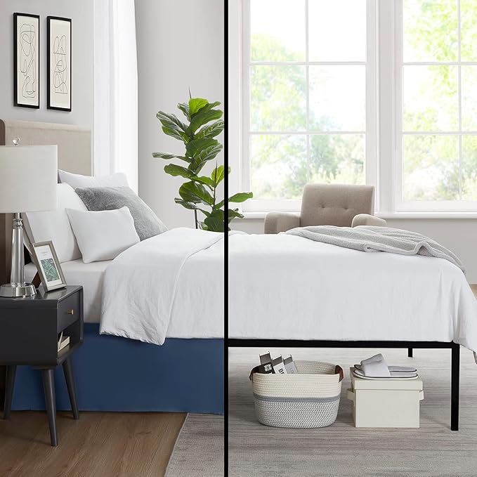 Nestl Navy Blue Bed Skirt Queen Size - Queen Bed Skirt 14 Inch Drop - Brushed Microfiber Bed Skirts - Hotel Quality Pleated Bed Skirt - Shrinkage & Fade Resistant
