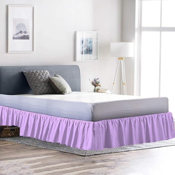 Ruffled Bed Skirt (Twin, Lavender) 18 Inch Drop Dust Ruffle with Platform, 100% Cotton 600 Thread Count Fabric, Gathered Styling, Available in All Bed Sizes and 23 Colors - Bedskirt