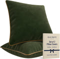 2 Pack Velvet Decorative Throw Pillow Covers, 18"x18", Green and Camel, Solid, Modern, Contrast Piping, Indoor Use, Bedroom & Living Room