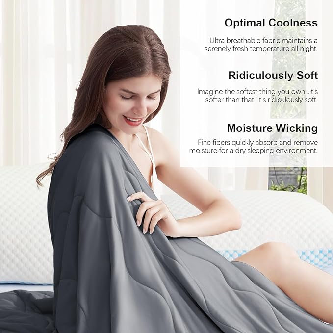EASELAND Cooling Comforter Twin, Cold Touch Fabric Absorbs Body Heat, Double-Sided Cool Design Soft Fluffy Cooling Blanket for Night Sweats Hot Sleeper (Dark Gray, Twin(68"X90"))