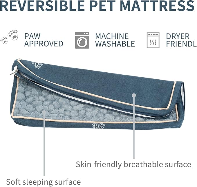 VANKEAN Waterproof Dog Crate Pad Bed Mat Reversible (Warm&Cool), Removable Washable Cover & Waterproof Inner Lining, Pet Crate Mattress for Cats and Dogs, Joint Relief Dog Bed for Crate, Navy-X-Large