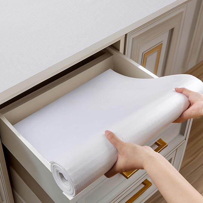 Shelf and Drawer Liner for Kitchen Cabinets Non-Adhesive, Strong Grip Non-Slip Thickened Cabinet Liners for Shelves, Waterproof Mats for Dresser Cupboard, White, 24 in x 20 Feet