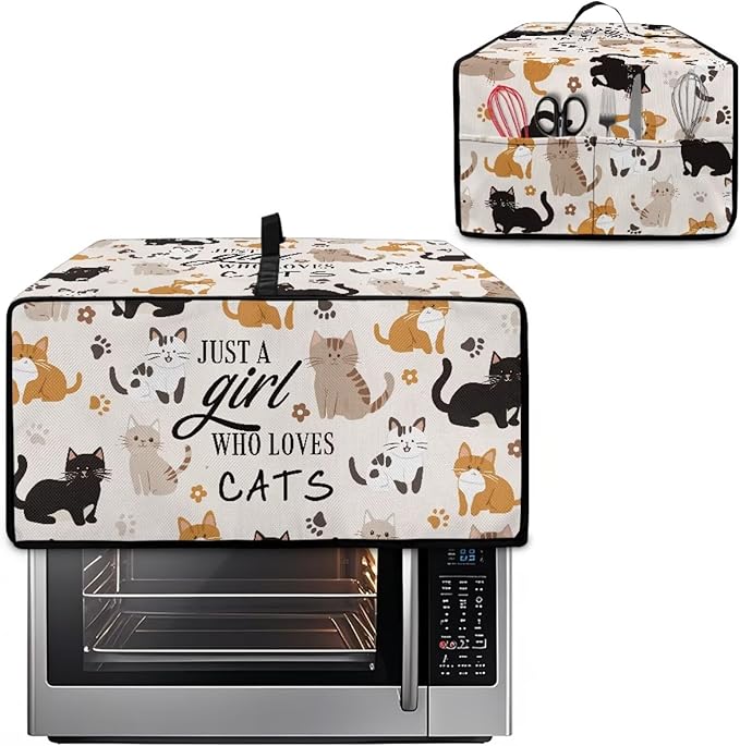 Waterproof Microwave Oven Grill Cover Protector Cartoon Cats Paw Print Foldable Microwave Oven Dust Cover with Storage Bags Just A Girl Print Case Protections for Toaster Oven, L