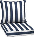 Arden Outdoor Deep Seat Cushion Set, 24 in x 24 in, Weather-Proof, Rain-Proof, Fade Resistant Patio Cushion for Chair, Sofa, and Couch Sapphire Blue Cabana Stripe
