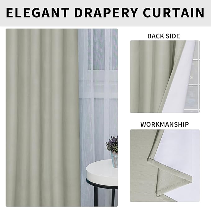 Easy-Going Linen Look 100% Blackout Curtain 52x63 Inch Window Curtain Drapes for Bedroom, Living Room Thermal Insulated Room Darkening (Set of 2 Panels, Stone)