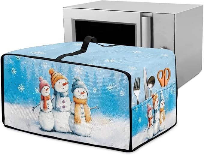 Christmas Air Fryer Toaster Oven Dust Cover Protective Convection Oven Cover with Side Pockets, Decorative Small Kitchen Appliances Protector for Holiday Decor, M, Snowman Snowflake Blue