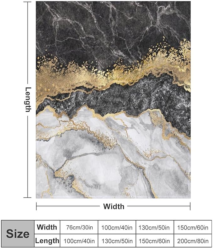 Modern Marble Blanket, Abstract Luxury Baroque Golden Black White Stone Veins Pattern Soft Warm Cozy Plush Flannel Covers for Livingroom Bedroom Couch Chair Camping Travel Home Decor Tapestry 40x50in