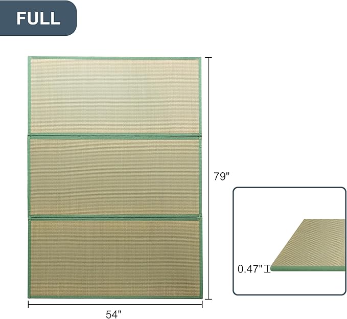 MAXYOYO Japanese Tatami Mat 100% Rush Grass Portable Folding Mat Futon Mattress Firm Traditional Floor Bed 79"x54"x0.47"
