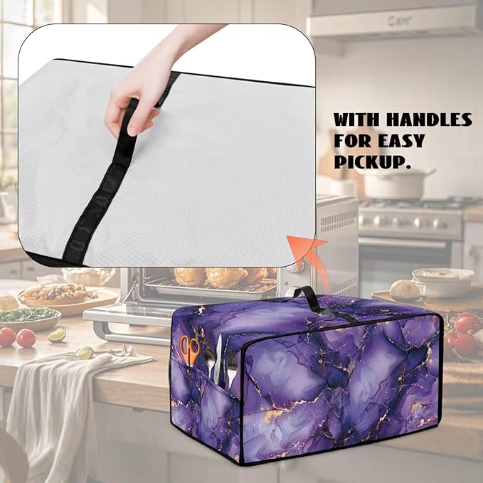 Convection Oven Dust Cover with Pockets, Easy to Clean, Electric Appliance Protector Smart Microwave Oven Cover for Countertop, M, 16.5 x 20.5 x 10 Inches, Violet Gold Marble