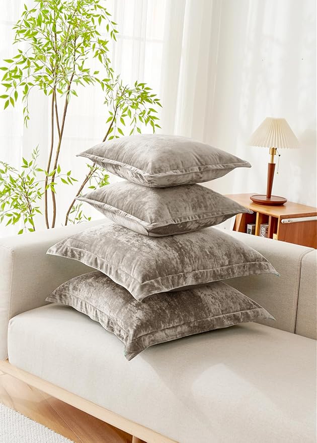Luxurious Velvet Throw Pillow Covers 20x20 Set of 2 Decorative Pillow Covers Solid Square Cushion Case for Sofa Couch Bedroom Farmhouse, Brown