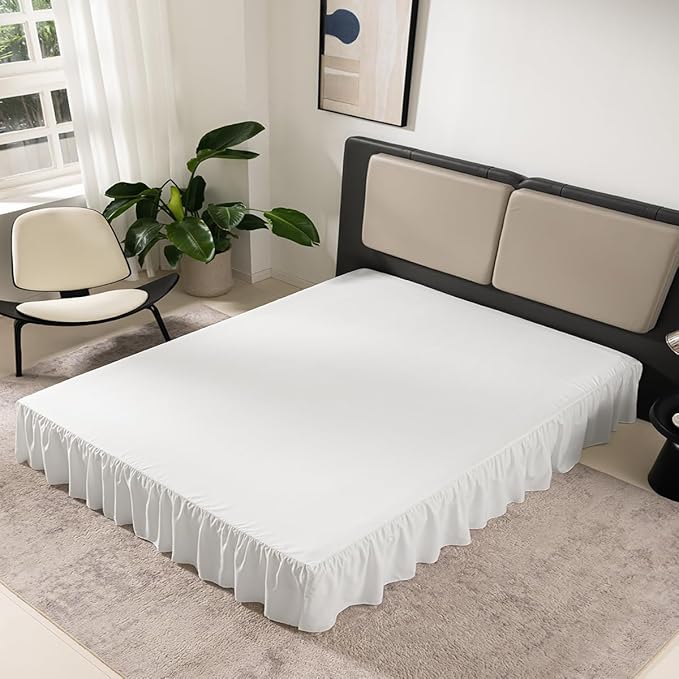 TSUTOMI Bed Skirt Twin Size Ruffled Bed Skirt with Split Corners, 18 Inch Drop Dust Ruffle Bed Skirts with Platform, Gathered Style, 100% Microfiber, Ivory