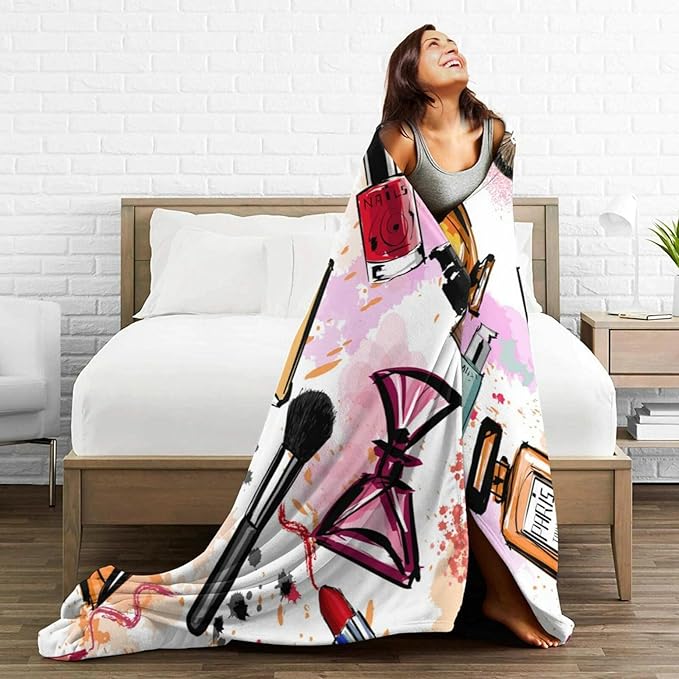 HGOD DESIGNS Women Cosmetics Perfume Lipstick Series Fleece Bed Blanket Throw Blanket Lightweight Cozy Plush Blanket for Bedroom Living Rooms Sofa Couch 50"x60"