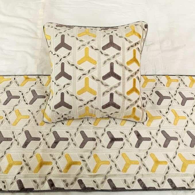 The HomeCentric King/Queen/Twin Grey & Yellow Designer Full 68"x18" Bed Runner Without Pillow Cover, Beaded Bed Scarf on Velvet Fabric - Tripod