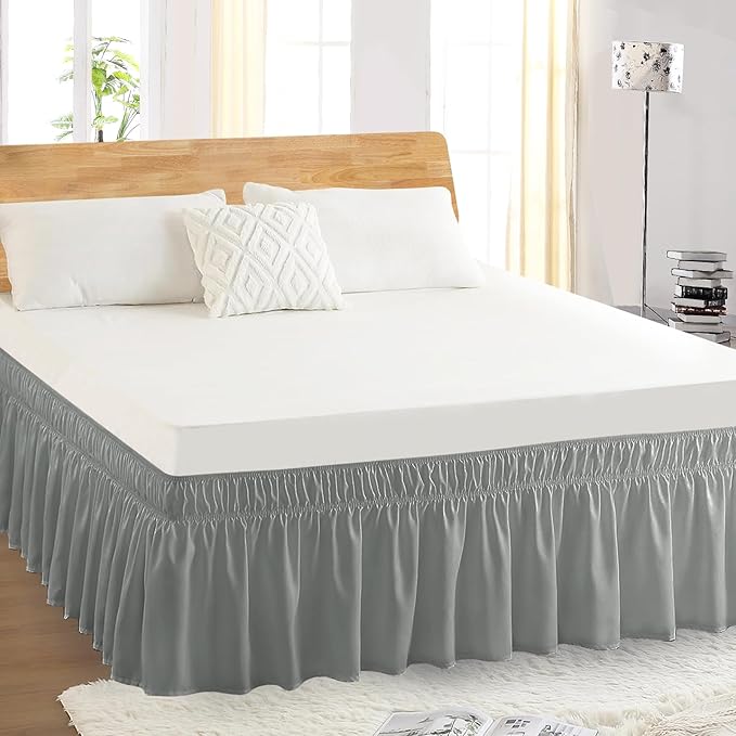 Twin Bed Skirt, Elastic Wrap Around Bed Skirt Twin Size, Bed Skirts for Adjustable Bed, Easy Fit with 14" Drop Length Tailored Drop Dust Ruffle (Drey)