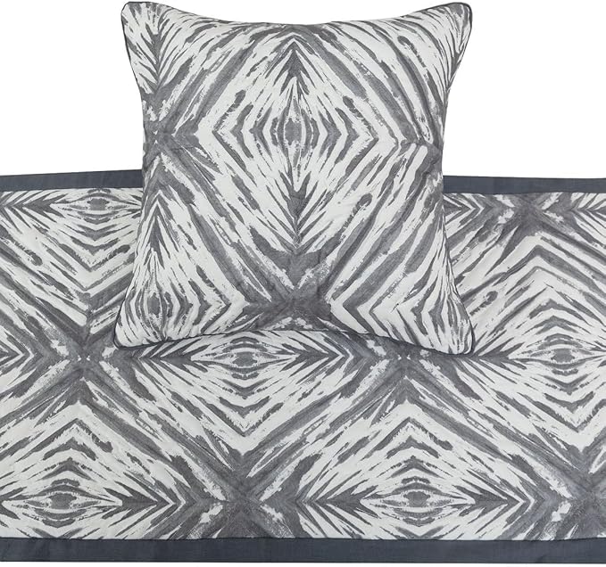 The HomeCentric King/Queen/Twin Grey & White Designer Twin 53"x18" Bed Runner with Pillow Cover, Quilted Bed Scarf on Cotton Fabric - Grey Semblance