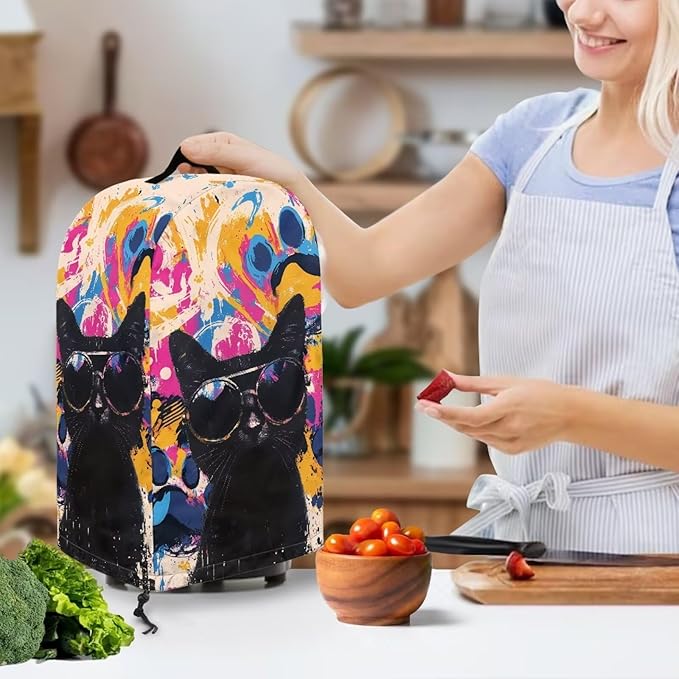 Cool Black Cats Blender Cover Kitchen Appliance Cover Anti Fingerprint Dust Protection Washable Coffee Machine Cover Food Processor Dust Cover Stand Mixer Cover with Top Handle