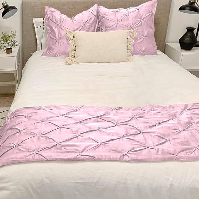 Bed Runner Set - 100% Pure Cotton 800 Thread Count - Luxury 1 Pinch Pleated Bed Runner and 2 Pillow Cover - 3 Piece Pinch Pleated Bed Runner Set Queen, Pink