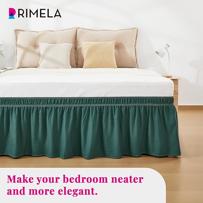 RIMELA Emerald Green Bed Skirt King Size 15 Inch Drop, Wrap Around Elastic Bedskirt, Dust Ruffle for Adjustable Bed Base Machine Washable Easy to Install Bed Skirts,Christmas Bedroom Decor