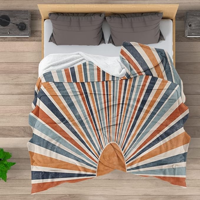 Boho Colorful Sunrise Throws Blankets Abstract Mid Century Modern Throw Blanket Minimalist Sun Boho Leaves Aesthetic Soft Warm Bed Bedding Women Blankets for Couch Sofa Office 30"x40"