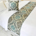 The HomeCentric King/Queen/Twin Blue Designer Queen 74"x18" Bed Runner with 2 Pillow Cover, Damask Bed Scarf on Jacquard Fabric - Royal Elegance