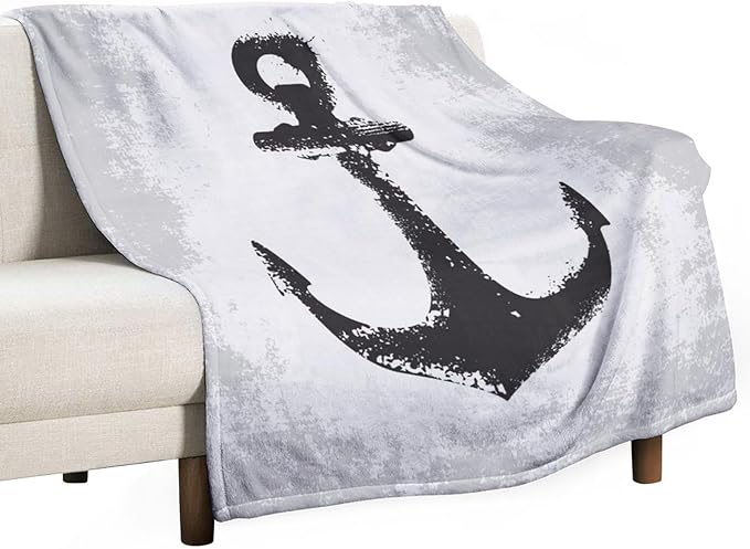 Nautical Anchor Blanket Modern Abstract Light Grey Black Anchor Art Print Soft Cozy Lightweight Throw Blanket for Women Men Bedroom Living Room Dorm Chair Sofa Travel 40x50in