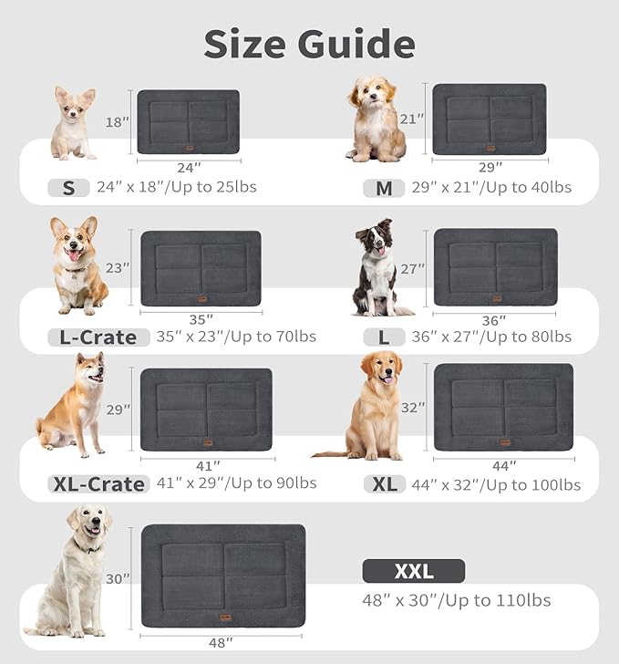 MADE 4 PETS Dog Crate Pad Bed for Large Dogs, Washable & Reversible, Anti-Slip Kennel Mat for Cozy Sleeping, Soft Fluffy Dog Bed for Indoor & Outdoor Use, 41"x29", Dark Gray