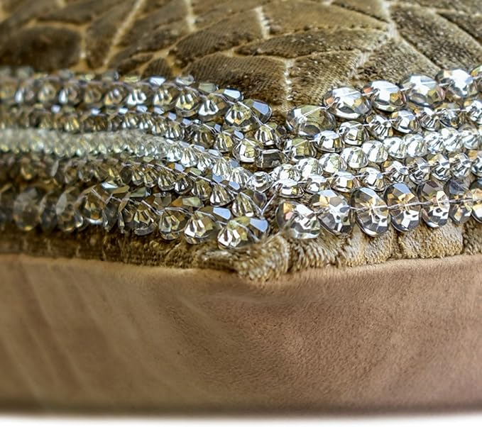 The HomeCentric King/Queen/Twin Brown Decorative Bed Runner CA King 86"x18" Bed Runner with Two Pillow Cover, Border, Crystal, Cut Velvet, Mosiac Pattern Bed Scarf on Velvet - Velvet Fusion