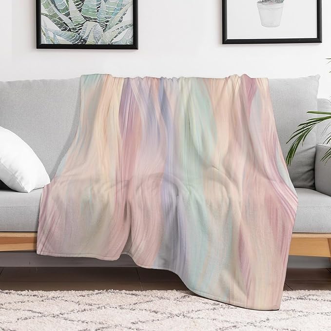 Fashion Gradient Blanket, Modern Abstract Art Colorful Pink Painting Strokes Pattern Soft Warm Cozy Plush Flannel Covers for Livingroom Bedroom Couch Chair Camping Travel Home Decor Tapestry 60x80in