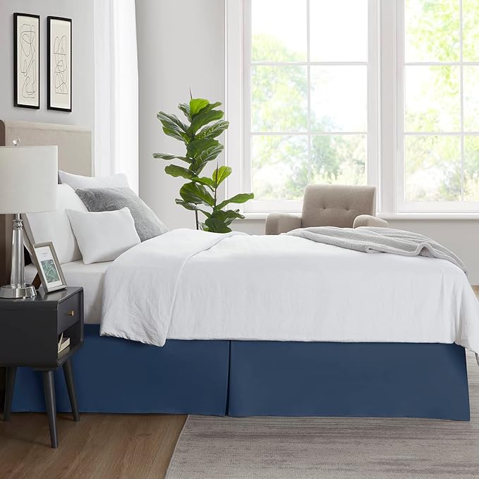 Nestl Navy Blue Twin XL Bed Skirt - Twin XL Size Bed Skirt 14 Inch Drop - Brushed Microfiber Bed Skirts - Hotel Quality Pleated Bed Skirt - Shrinkage & Fade Resistant