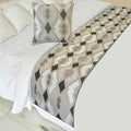 The HomeCentric King/Queen/Twin Beige Decorative Bed Runner Full 68"x18" Bed Runner with Two Pillow Cover, Embroidery,Aztec Bed Scarf on Linen Fabric - Thread Tale