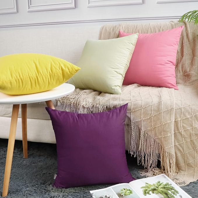 4-Pack 100% Cotton Comfortable Solid Decorative Throw Pillow Case,Thmyo Square Cushion Cover Pillowcase Sublimation Blank Pillow Covers DIY Throw Pillowcase(18x18 inch/ 45x45cm,Dark Reddish Purple)