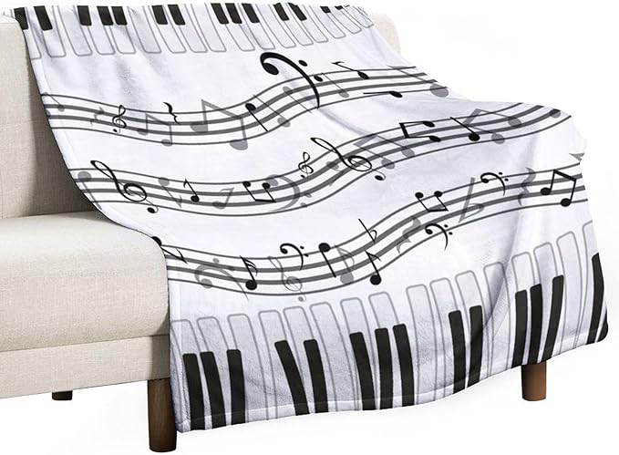 Music Blanket Black White Piano Keys Music Note Modern Abstract Art Print Soft Cozy Lightweight Throw Blanket for Women Men Bedroom Living Room Dorm Chair Sofa Travel 40x50in