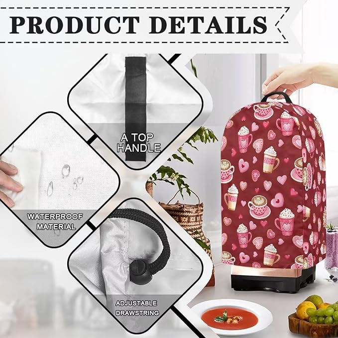 Red Blender Cover Dust Proof Small Appliance Cover Foldable Dust Cover Kitchen Decorations for Blender Food Processor Juicer Valentine's Day Decor