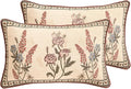 ISAENNE Design Linen Vintage Throw Pillow Covers 12"x20" Pack of 2, Rectangle Cushion Covers with Red Purple Flowers Green Leaves Pattern Decoration Pillowcases for Bed,Living Room,Outdoor,Car