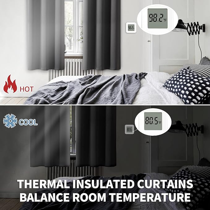 BGment Rod Pocket Grey Blackout Curtains 72 Inches Long - Thermal Insulated Room Darkening Curtain for Bedroom, 42 x 72 Inch, 2 Panels, Dark Grey