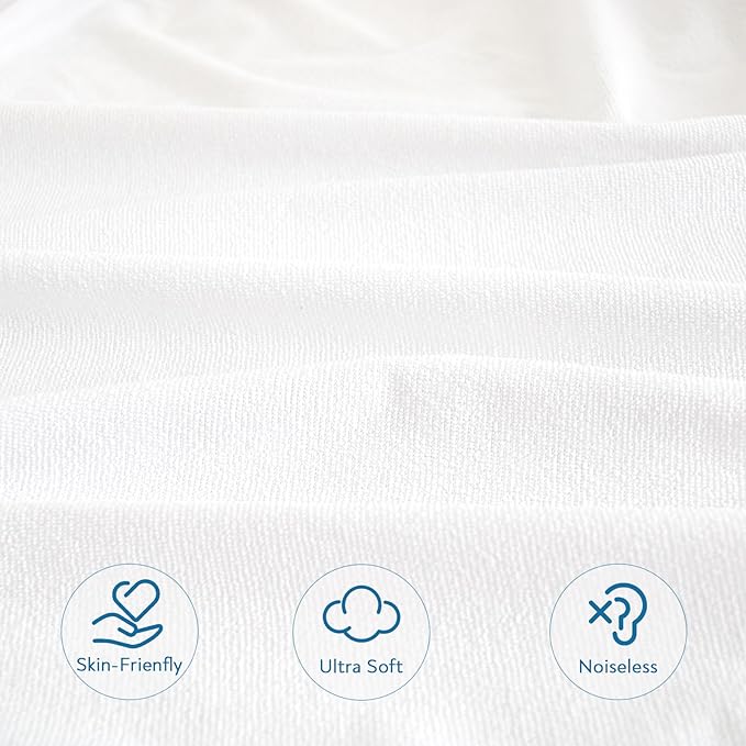 Twin XL Mattress Protector Waterproof Breathable Terry Premium Fitted up to 14'' Depth Pocket, Ultra Soft and Breathable Mattress Pad Cover Twin Extra Long (XL), Noiseless