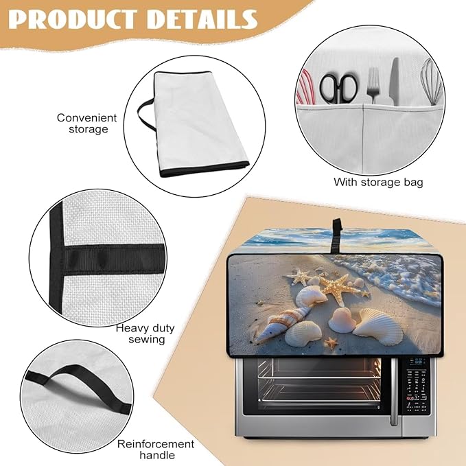 Air Fryer Toaster Oven Cover, Dust-Proof Small Kitchen Appliance Cover with Pockets, Kitchen Baking Accessories, L, 18.5 x 22.5 x 13 Inches, Beach Sea Shell Whelk Print