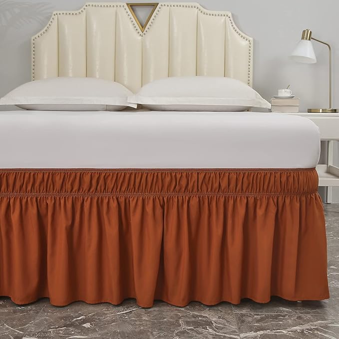 MEILA Wrap Around Bed Skirt Three Fabric Sides Elastic Dust Ruffled 24 Inch Tailored Drop,Easy to Install Fade Resistant-Caramel, Twin/Full