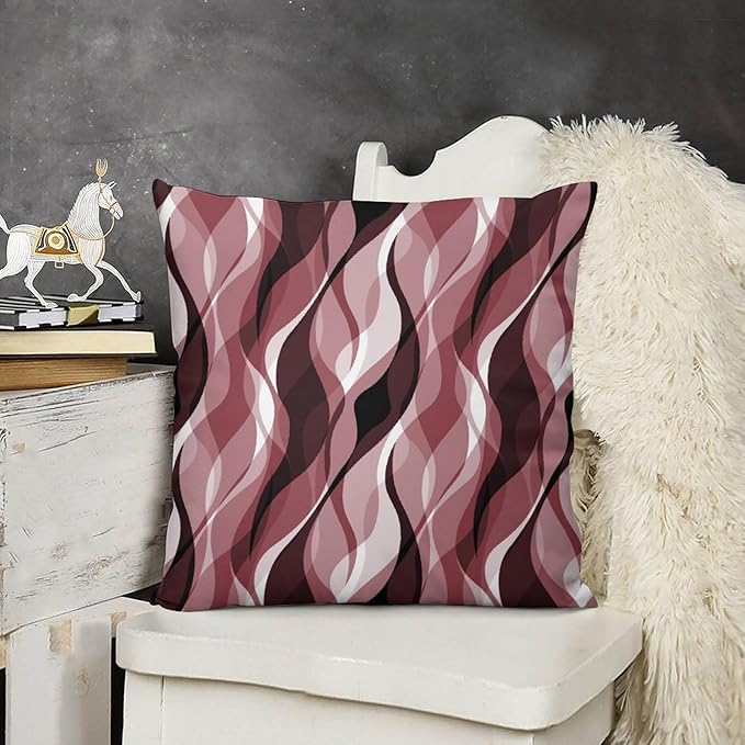 Burgundy Throw Pillow Covers Modern Abstract Ombre Burgundy Striped Decorations for Bedroom Living Room Farmhouse Sofa Pillows Bed Couch 18x18 Inch