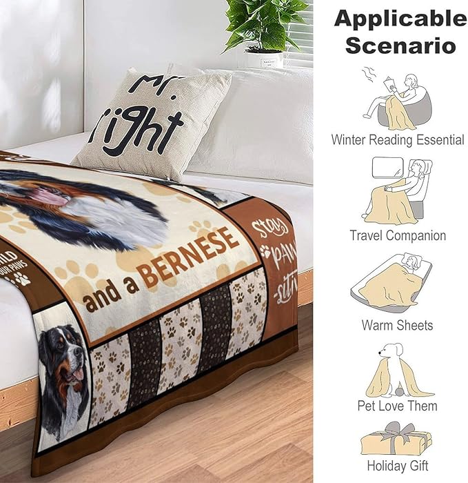 Bernese Mountain Dog Print Blanket Best Dog Pet Animal Throw Blankets for Couch Sofa Stuff Decor Gifts Lightweight Soft Cozy Fleece Plush Warm Flannel Bedding for Lover Man Woman Teen Adults 60"x80"