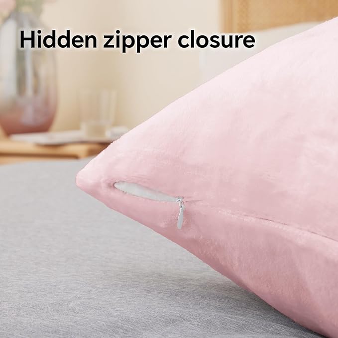 BEDELITE Flannel King Size Pillow Cases Set of 2, Super Soft Fleece Pillowcases with Zipper for Bedroom, Sofa, Couch,Luxury Cozy Fuzzy Velvet Pillow Shams for All Seasons(20x36 Inches,Pink)