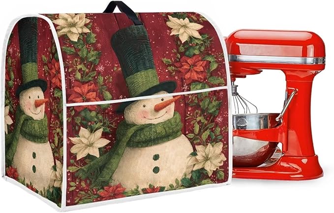 Christmas Mixer Cover Compatible for 6-8 Quart Kitchen Mixer Snowman Kitchen Appliance Dust Cover with Top Handle and Accessories Pocket Christmas Decoration