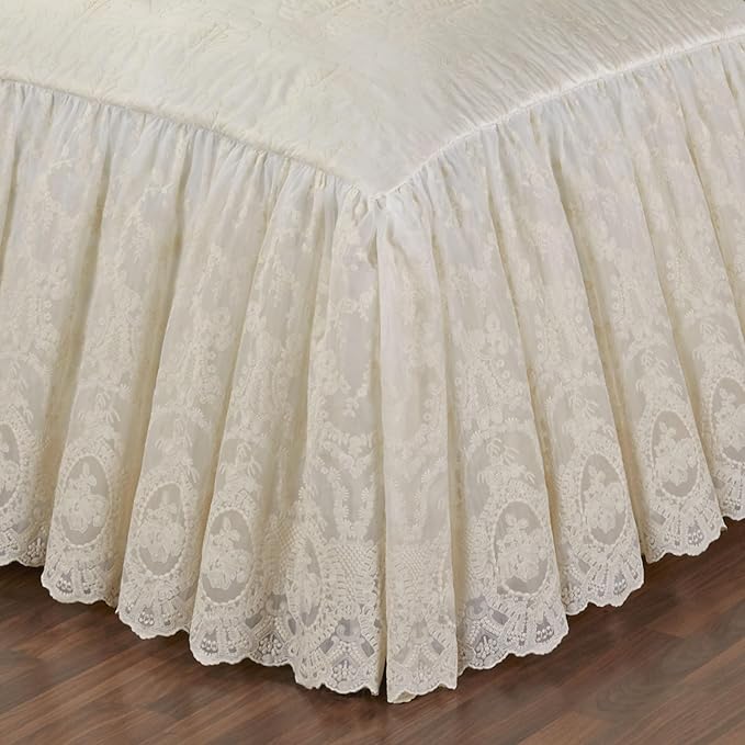 Cameo Lace Luxury Washable Polyester Bedding Set | Vintage Elegant | Pearl | Scroll Leaf Floral Cameo Quilting Embroidered | Set of Five: Queen Bedspread, Two Standard Shams, Square and Round Pillows
