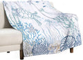 Nautical Turtle Throw Blanket, Coastal Sea Ocean Theme Coral Starfish Seashell Jellyfish Undersea Life Fleece Blanket for Summer Home Bed Sofa Couch Chair, 50"x60"