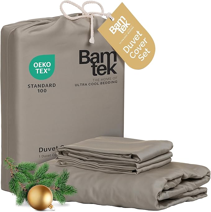 Duvet Cover Set - 100% Viscose Derived from Bamboo Duvet Cover Queen Size, 3 PC Luxury Cooling Duvet Cover for Hot Sleepers, Silky Buttery Soft Comforter Cover & 2 PC Queen Pillowcases, Sand