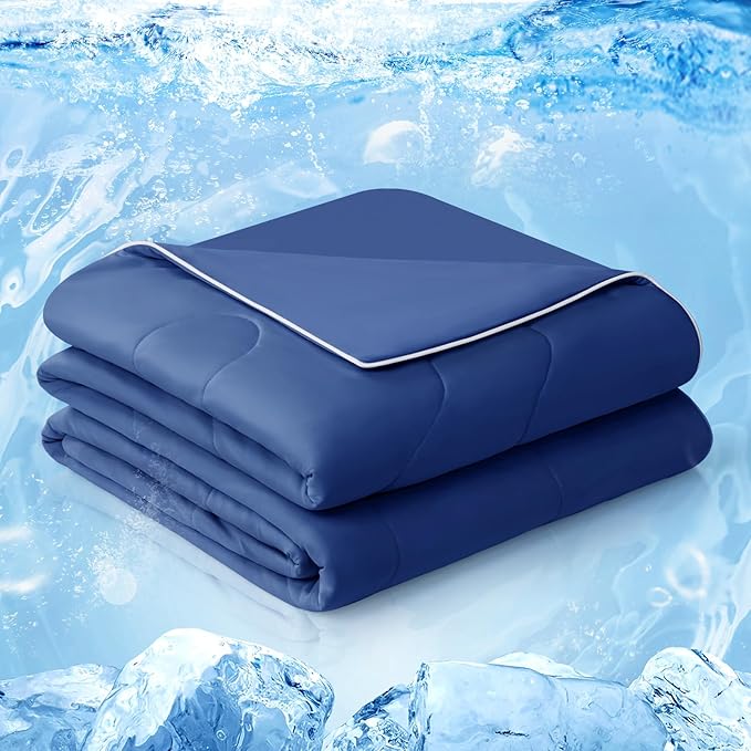 EASELAND Cooling Comforter King, Cold Touch Fabric Absorbs Body Heat, Double-Sided Cool Design Soft Fluffy Cooling Blanket for Night Sweats Hot Sleeper (Navy Blue, King(108"x90"))