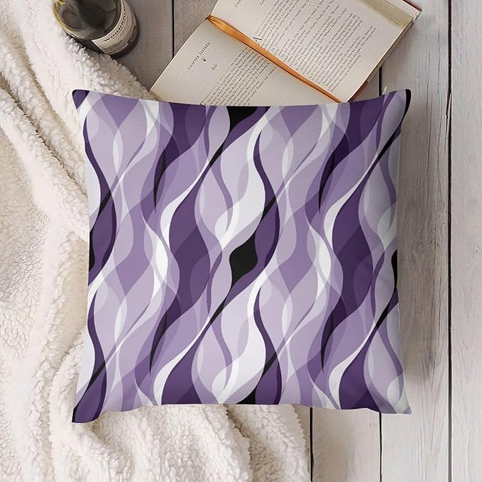 Purple Throw Pillow Covers Modern Abstract Purple and Grey Striped Decorations for Bedroom Living Room Farmhouse Sofa Pillows Bed Couch 18x18 Inch