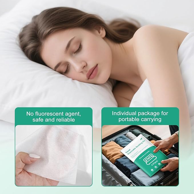 Disposable Bed Sheets 2-Pack | 8-Piece Set (87"x87" Bed Sheet, 95"x87" Quilt Cover, 20"x32" Pillow Case) Hotel & Travel Essentials Portable & Hygienic (Disposable Bed Sheets (2 Pack))